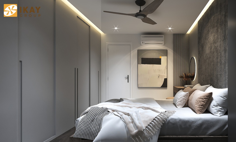 Phòng ngủ master rộng rãi với tông màu thống nhất với màu ngoại thất