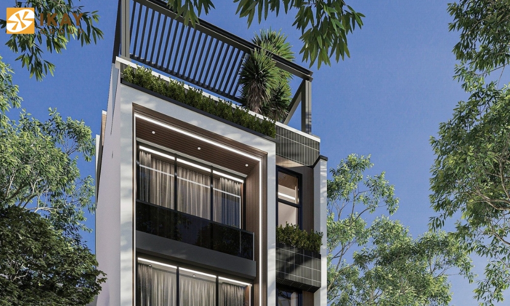Phối cảnh 3D mặt tiền dự án thiết kế nhà phố 4 tầng của Ms. Mận tại Quảng Nam