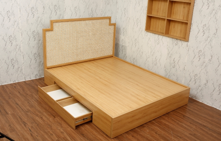 Mẫu giường bằng gỗ công nghiệp màu sắc tự nhiên, mộc mạc