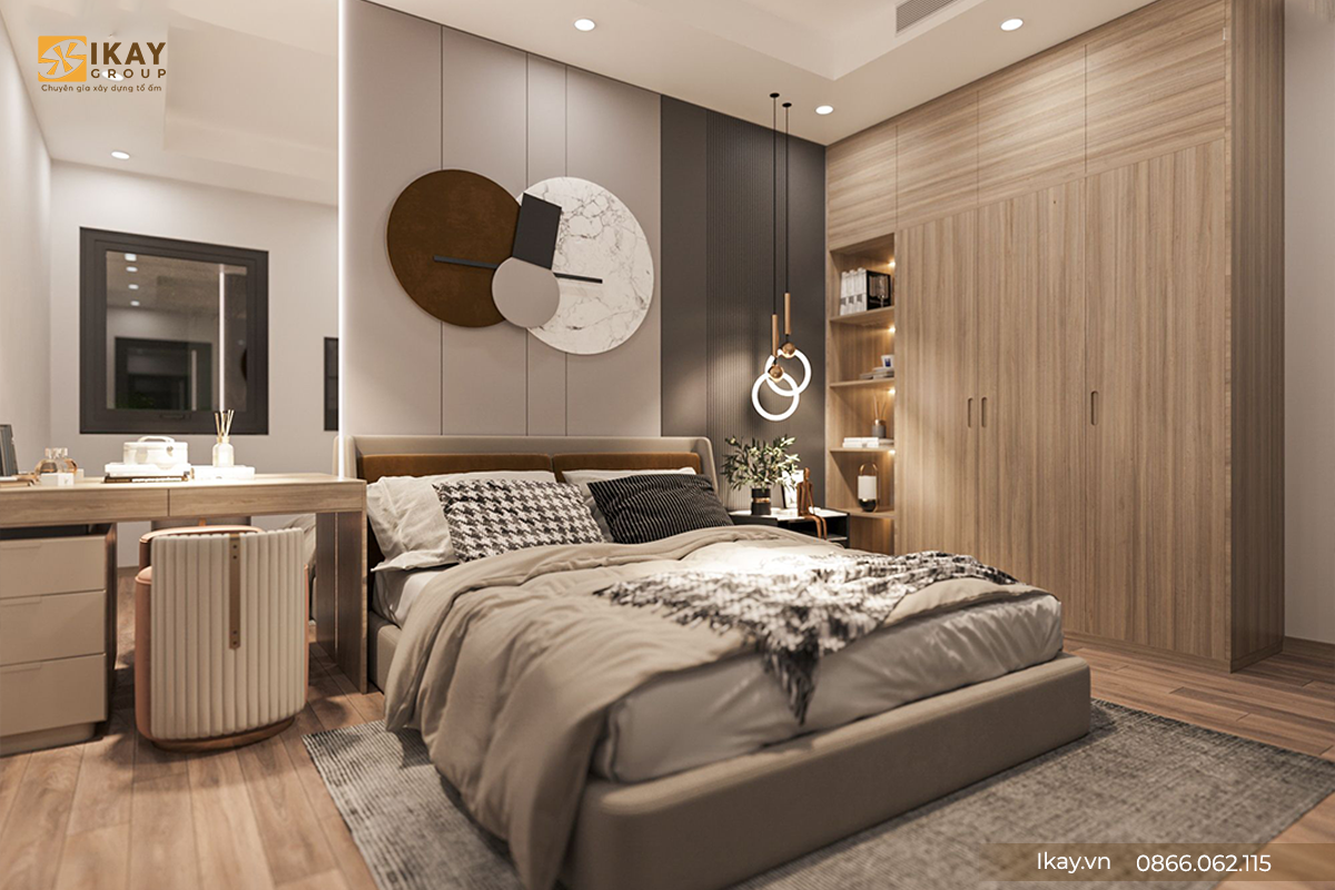 Phòng ngủ với nội thất hiện đại đầy đủ tiện nghi