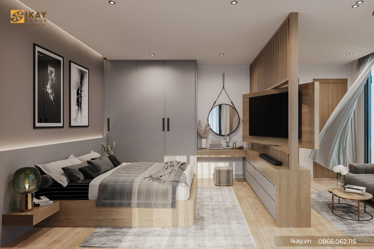 Phòng ngủ Master được thiết kế hiện đại sử dụng nội thất để phân chia không gian  (Mã dự dán: DA 25.23)