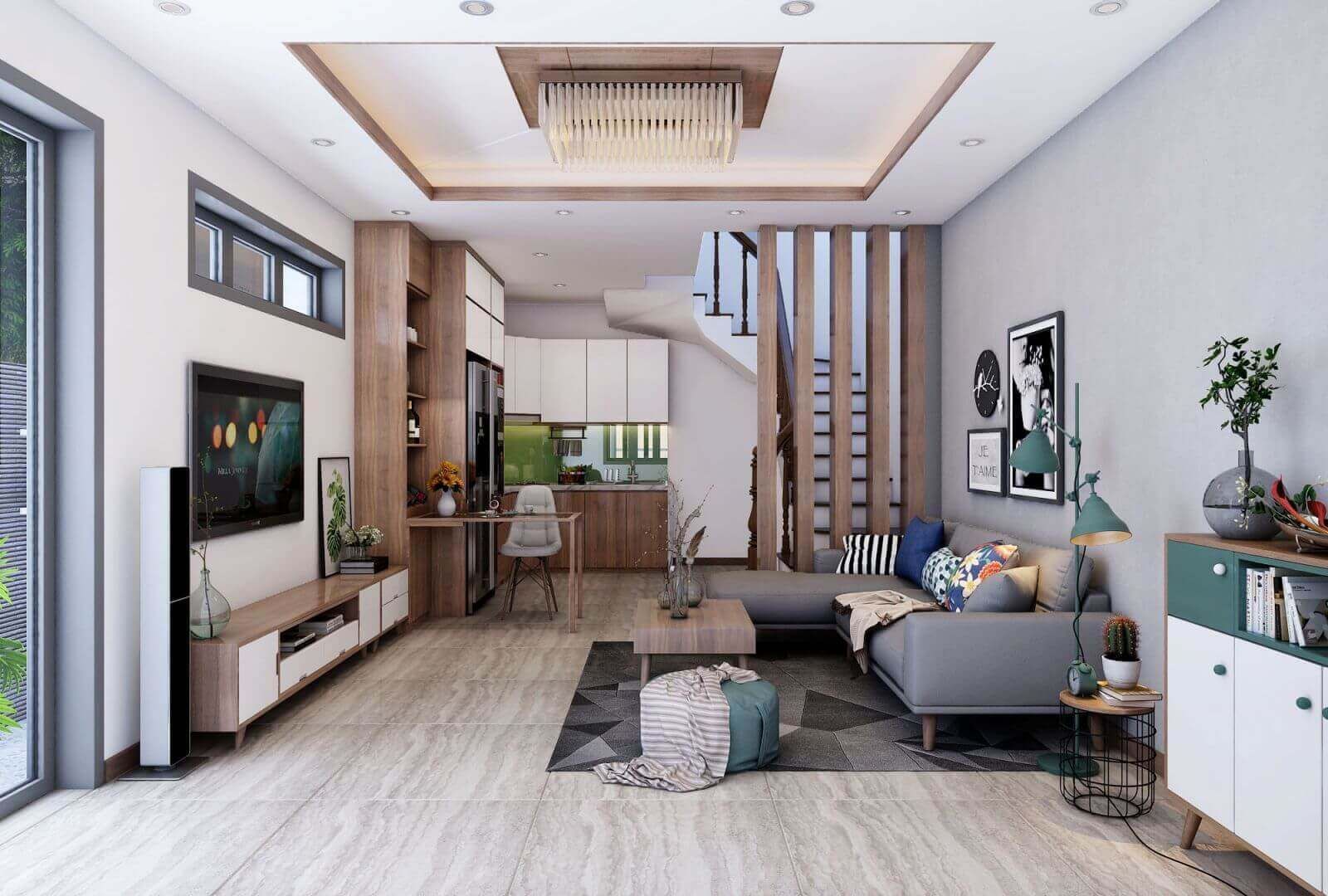 Mẫu thiết kế nội thất căn hộ chung cư 75m2 theo phong cách hiện đại, tiện nghi